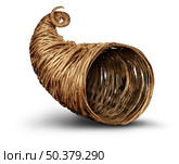 Cornucopia horn object on a white background as an empty rustic traditional hollow wicker or weaved basket. Стоковое фото, агентство Ingram Publishing / Фотобанк Лори