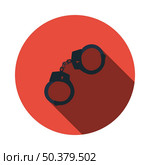 Police Handcuff Icon. Flat Circle Stencil Design With Long Shadow. Vector Illustration. Стоковая иллюстрация, агентство Ingram Publishing / Фотобанк Лори