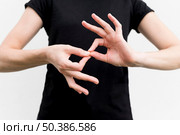 deaf woman communicating through sign language. Стоковое фото, агентство Ingram Publishing / Фотобанк Лори