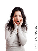 Portrait of a  young woman with a astonish expresion, isolated over white background. Стоковое фото, агентство Ingram Publishing / Фотобанк Лори