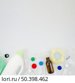 elevated view plastic waste garbage bottom white background. Стоковое фото, агентство Ingram Publishing / Фотобанк Лори