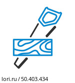 Handsaw Cutting A Plank Icon. Bold outline design with editable stroke width. Vector Illustration. Стоковая иллюстрация, агентство Ingram Publishing / Фотобанк Лори