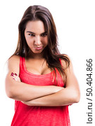 Beautiful and cute young woman making pout, isolated over a white background. Стоковое фото, агентство Ingram Publishing / Фотобанк Лори
