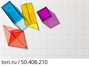 flat lay colorful translucent geometric shapes with copy space. Стоковое фото, агентство Ingram Publishing / Фотобанк Лори