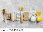 eco friendly cleaning products with lemon brushes. Стоковое фото, агентство Ingram Publishing / Фотобанк Лори