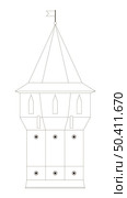 Black and white medieval tower isolated on white background, cutout ready, vector. Стоковая иллюстрация, иллюстратор Елена  Попкова / Фотобанк Лори