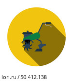 Garden Tiller Icon. Flat Circle Stencil Design With Long Shadow. Vector Illustration. Стоковая иллюстрация, агентство Ingram Publishing / Фотобанк Лори