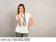 Beautiful young woman amazed with something. Стоковое фото, агентство Ingram Publishing / Фотобанк Лори
