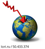 Global business decline and economic fall or world business crisis with an international economy falling with a downward arrow as a financial concept with 3D illustration elements. Стоковое фото, агентство Ingram Publishing / Фотобанк Лори