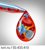 Blood cells with Platelets and thrombocytes or white cell anatomy concept with activated platelet symbol as a 3D render. Стоковое фото, агентство Ingram Publishing / Фотобанк Лори