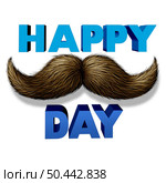 Happy fathers day celebration and fatherhood concept as a thank you to the best dad message as a mustache with long whiskers on a white background as a 3D illustration elements. Стоковое фото, агентство Ingram Publishing / Фотобанк Лори
