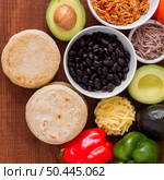 top view arepas with filling ingredients. Стоковое фото, агентство Ingram Publishing / Фотобанк Лори