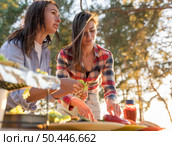 women arranging delicious food table friends join. Стоковое фото, агентство Ingram Publishing / Фотобанк Лори