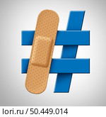 Social Media Fix and Hashtag commentary Issues as a concept for microblogging problem or fixing internet communication as a broken blogging hyperlink symbol for content sharing in a 3D illustration style. Стоковое фото, агентство Ingram Publishing / Фотобанк Лори