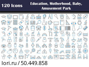 120 Icons Of Education, Motherhood, Baby, Amusement Park. Editable Bold Outline With Color Fill Design. Vector Illustration. Стоковая иллюстрация, агентство Ingram Publishing / Фотобанк Лори