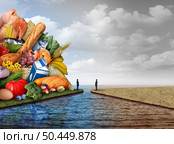 Food inequality and unfair global agriculture as rich privileged versus poor underprivileged nutrition disparity and inequity and unequal distribution of groceries or world starvation and hunger with 3D illustration elements. Стоковое фото, агентство Ingram Publishing / Фотобанк Лори