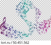 Multicolour  musical notes staff background. Vector illustration with transparency EPS10.. notes staff. Стоковая иллюстрация, агентство Ingram Publishing / Фотобанк Лори