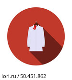 Blouse On Hanger With Sale Tag Icon. Flat Circle Stencil Design With Long Shadow. Vector Illustration. Стоковая иллюстрация, агентство Ingram Publishing / Фотобанк Лори