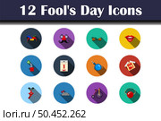 Fool’s Day Icon Set. Flat Design With Long Shadow. Vector illustration. Стоковая иллюстрация, агентство Ingram Publishing / Фотобанк Лори