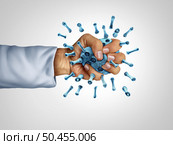 End of the outbreak and Coronavirus ending of the pandemic as a doctor or medical worker crushing a virus cell into pieces as a medical concept for cure and treatment with 3D illustration elements. Стоковое фото, агентство Ingram Publishing / Фотобанк Лори