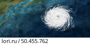 Hurricane Tropical Cyclone or typhoon graphic with as a dangerous natural disaster weather system off an ocean coast  as a rotating storm system in a 3D illustration style. Стоковое фото, агентство Ingram Publishing / Фотобанк Лори