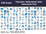 120 Icons Of Education, Motherhood, Baby, Amusement Park. Editable Bold Outline With Color Fill Design. Vector Illustration. Стоковая иллюстрация, агентство Ingram Publishing / Фотобанк Лори