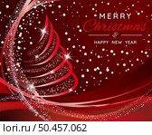 Christmas banner with fir tree from stars. Christmas theme on a red  snowflakes winter background. Festive design for the winter holidays, events, discounts, and sales. Vector illustration. Стоковая иллюстрация, агентство Ingram Publishing / Фотобанк Лори