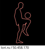 Neon soccer player juggling ball with his knee or stuffs the ball on his foot silhouette icon black color vector illustration flat style simple imagein circle round red color vector illustration image flat style light. Neon soccer player juggling ball with his knee or stuffs the ball on his foot silhouette icon black color illustration in circle round red color vector illustration image flat style. Стоковая иллюстрация, агентство Ingram Publishing / Фотобанк Лори