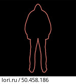 Neon man in the hood concept danger silhouette back side icon black color vector illustration flat style simple imagein circle round red color vector illustration image flat style light. Neon man in the hood concept danger silhouette back side icon black color illustration in circle round red color vector illustration image flat style. Стоковая иллюстрация, агентство Ingram Publishing / Фотобанк Лори