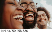 A group of men sharing laughter and joy, captured in a moment of camaraderie and friendship. Стоковое AI-изображение, AI-художник Данила Большаков / Фотобанк Лори