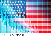 USA Recession and American economy contraction cycle as a US decline or United States declining business activity and economic crisis or with a downward trend as Washington financial polcy concept in a 3D illustration style. Стоковое фото, агентство Ingram Publishing / Фотобанк Лори