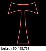 Neon cross monogram T Symbol Saint Anthony Apostle sign Religious cross red color vector illustration image flat style light. Neon cross monogram T Symbol Saint Anthony Apostle sign Religious cross red color vector illustration image flat style. Стоковая иллюстрация, агентство Ingram Publishing / Фотобанк Лори