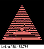 Neon triangular labyrinth Maze conundrum Labyrinth conundrum red color vector illustration image flat style light. Neon triangular labyrinth Maze conundrum Labyrinth conundrum red color vector illustration image flat style. Стоковая иллюстрация, агентство Ingram Publishing / Фотобанк Лори