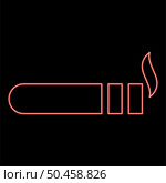 Neon cigar with smoke Luxury Havana cigar Smoking cigar concept red color vector illustration image flat style light. Neon cigar with smoke Luxury Havana cigar Smoking cigar concept red color vector illustration image flat style. Стоковая иллюстрация, агентство Ingram Publishing / Фотобанк Лори