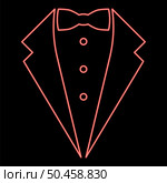 Neon symbol service dinner jacket bow Tuxedo concept Tux sign Butler gentleman idea Waiter suit red color vector illustration image flat style light. Neon symbol service dinner jacket bow Tuxedo concept Tux sign Butler gentleman idea Waiter suit red color vector illustration image flat style. Стоковая иллюстрация, агентство Ingram Publishing / Фотобанк Лори