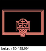 Neon basketball hoop and ball Backboard and grid basket red color vector illustration image flat style light. Neon basketball hoop and ball Backboard and grid basket red color vector illustration image flat style. Стоковая иллюстрация, агентство Ingram Publishing / Фотобанк Лори