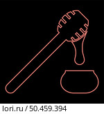 Neon honey drips from honey spoon into pot Stick with wooden and jar liquid nectar icon black color vector illustration flat style simple image red color vector illustration image flat style light. Neon honey drips from honey spoon into pot Stick with wooden and jar liquid nectar icon black color vector illustration flat style image red color vector illustration image flat style. Стоковая иллюстрация, агентство Ingram Publishing / Фотобанк Лори