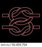 Neon two nautical knots Ropes Wire with loop Twisted marine cord red color vector illustration image flat style light. Neon two nautical knots Ropes Wire with loop Twisted marine cord red color vector illustration image flat style. Стоковая иллюстрация, агентство Ingram Publishing / Фотобанк Лори