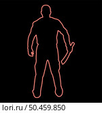 Neon man with sword machete Cold weapons in hand military man Soldier Serviceman in various positions Hunter with knife Fight poses Strong defender Warrior concept Weaponry Standing View from rear Terrible and scary red color vector illustration image flat style light. Neon man with sword machete Cold weapons in hand military man Soldier Serviceman in positions Hunter with knife Fight poses Strong defender Warrior concept Weaponry Stand View from rear Terrible and scary red color vector illustration image flat style. Стоковая иллюстрация, агентство Ingram Publishing / Фотобанк Лори