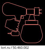 Neon spray gun holding in hand Sprayer using Arm use tool atomizer pulverizer red color vector illustration image flat style light. Neon spray gun holding in hand Sprayer using Arm use tool atomizer pulverizer red color vector illustration image flat style. Стоковая иллюстрация, агентство Ingram Publishing / Фотобанк Лори