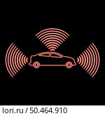 Neon car radio signals sensor smart technology autopilot all direction red color vector illustration image flat style light. Neon car radio signals sensor smart technology autopilot all direction red color vector illustration image flat style. Стоковая иллюстрация, агентство Ingram Publishing / Фотобанк Лори