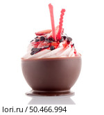 Tasteful strawberry and chocolate pastry mousse isolated on white background. Стоковое фото, агентство Ingram Publishing / Фотобанк Лори
