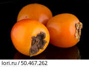 Persimmon fruits on black background. Стоковое фото, агентство Ingram Publishing / Фотобанк Лори