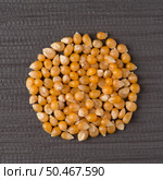 Top view of circle of corn against grey vinyl background. Стоковое фото, агентство Ingram Publishing / Фотобанк Лори