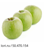 Three fresh green apples on white background. Стоковое фото, агентство Ingram Publishing / Фотобанк Лори