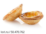 Pasteis de nata, typical pastry from Lisbon - Portugal, isolated on white background. Стоковое фото, агентство Ingram Publishing / Фотобанк Лори