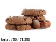 Stack of chocolate cookies isolated on white background. Стоковое фото, агентство Ingram Publishing / Фотобанк Лори