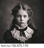 Фотография девочки викторианской эпохи. Стоковое AI-изображение, AI-художник Юлия Усач / Фотобанк Лори