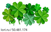 Saint Patrick Decorative Clover St Patricks Day Festive green four leaf clovers as a lucky March celebration of Irish origin as origami as a Holiday graphic element. Стоковое фото, агентство Ingram Publishing / Фотобанк Лори