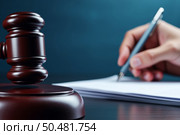 Legal gavel and document signing. Стоковое AI-изображение, AI-художник Андрей Бакусов / Фотобанк Лори